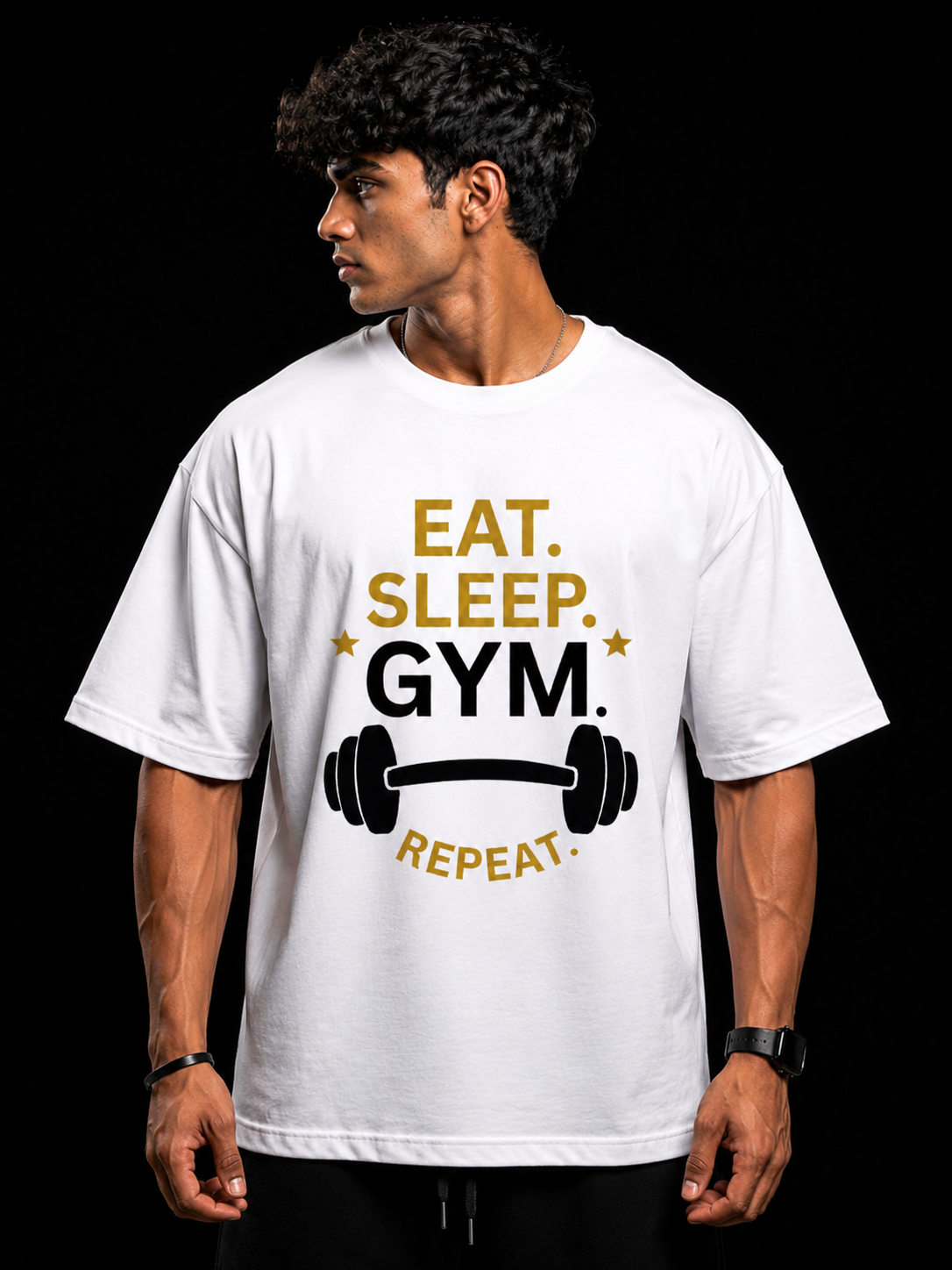 EAT. SLEEP. GYM. REPEAT. Premium 240 GSM Oversized Tee