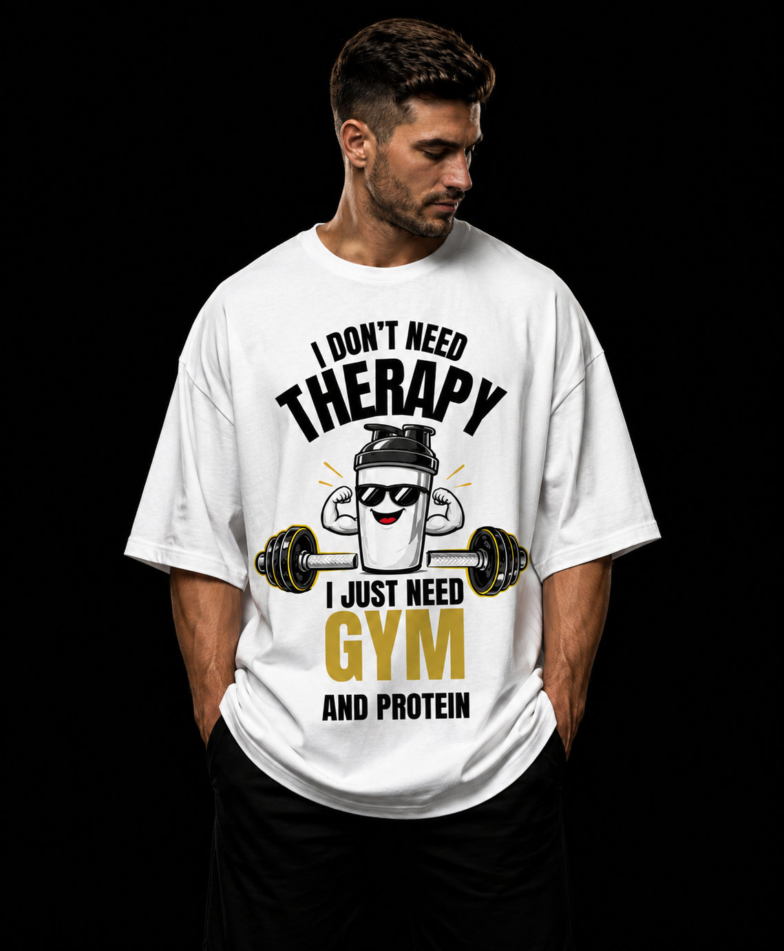 Premium 240 GSM Oversized Gym Tee – Gym & Protein Edition